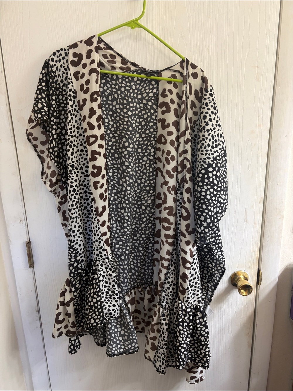 Mixed Animal Print Open-Front Kimono Tunic - Black & Brown